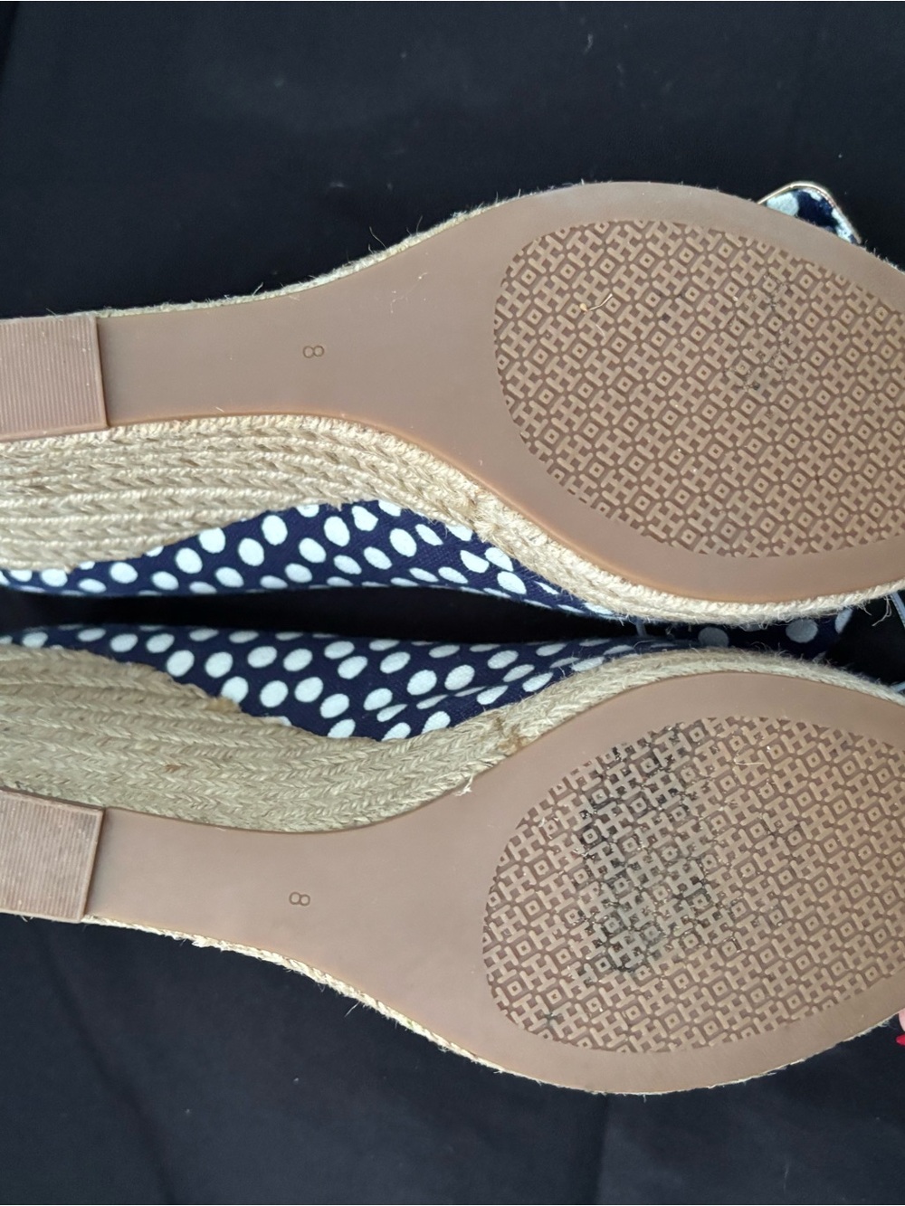 Tory Burch Navy and White Polka Dot Bow Peep-Toe Heels - Picture 13 of 13
